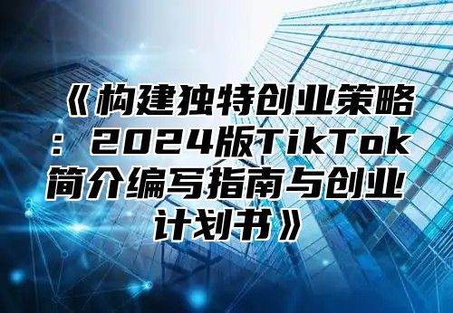 《构建独特创业策略：2024版TikTok简介编写指南与创业计划书》