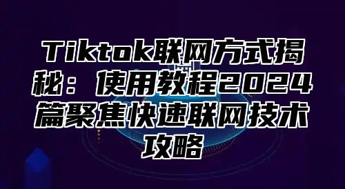 Tiktok联网方式揭秘：使用教程2024篇聚焦快速联网技术攻略