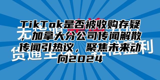 TikTok是否被收购存疑，加拿大分公司传闻解散传闻引热议，聚焦未来动向2024