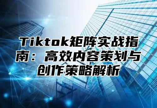 Tiktok矩阵实战指南：高效内容策划与创作策略解析